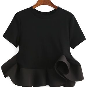 CREW NECK RUFFLE CROP BLOUSE IN WOMEN